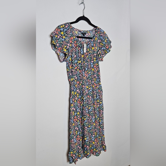 Talbots Ditsy Floral Tie Neck Multicolor Womens 4 Dress Flouncy Midi New - Picture 2 of 5